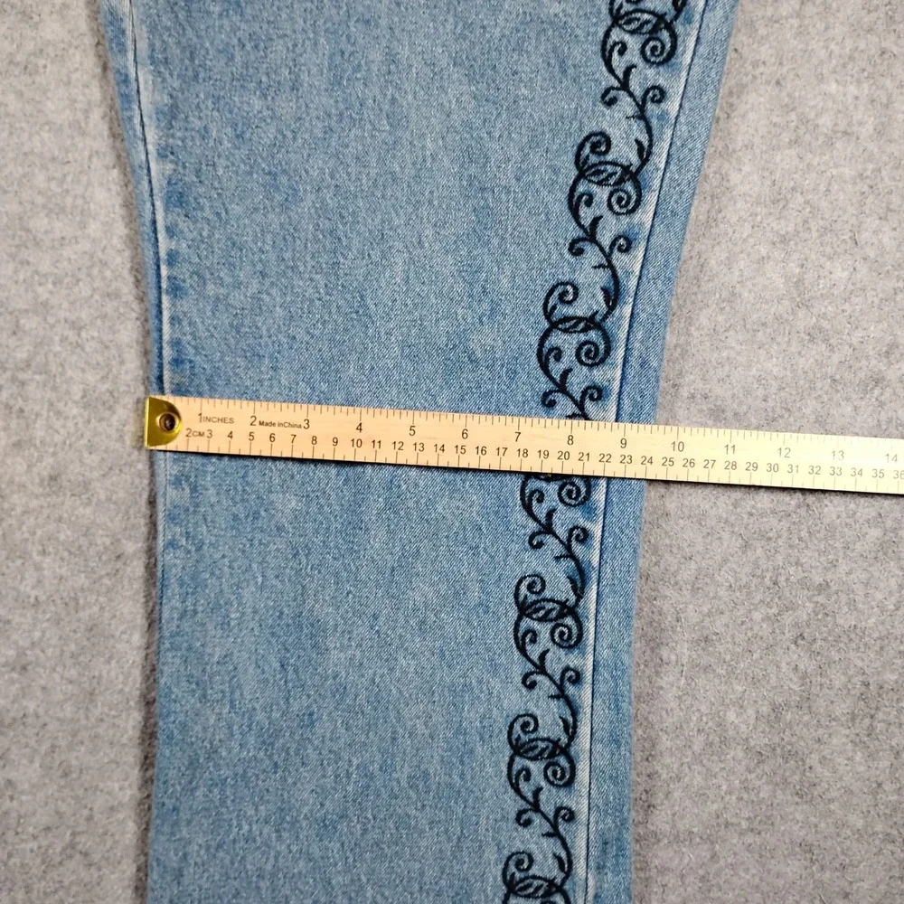 Zana Di Embroidered Wide Leg Jeans Women's 16 Blue Denim Vintage 90s Y2K Scroll